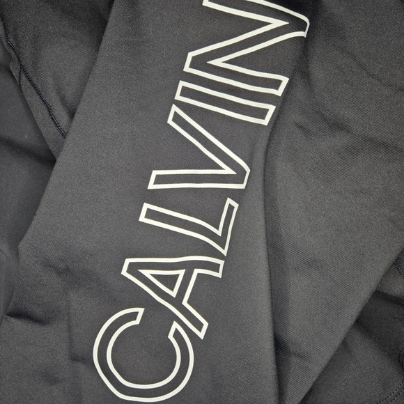 Calvin Klein Womens Bike Shorts High Waist Black Logo Side Pocket Athleisure - Picture 1 of 5